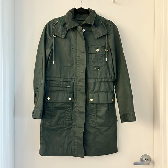 J. Crew Women's The Downtown Wax Coated Long Field Jacket in Green Size XXS - Picture 4 of 12